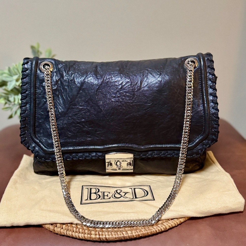 Be & D Vintage Design Shoulder Bag Black Leather with Silver Accents - Picture 10 of 10
